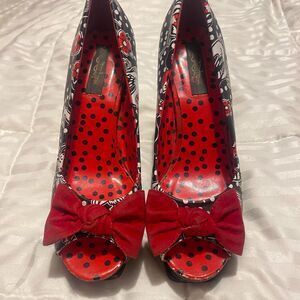 Iron Fist Birds of a Feather Platform Stiletto Heels Red Bow Heel Peep Toe 7